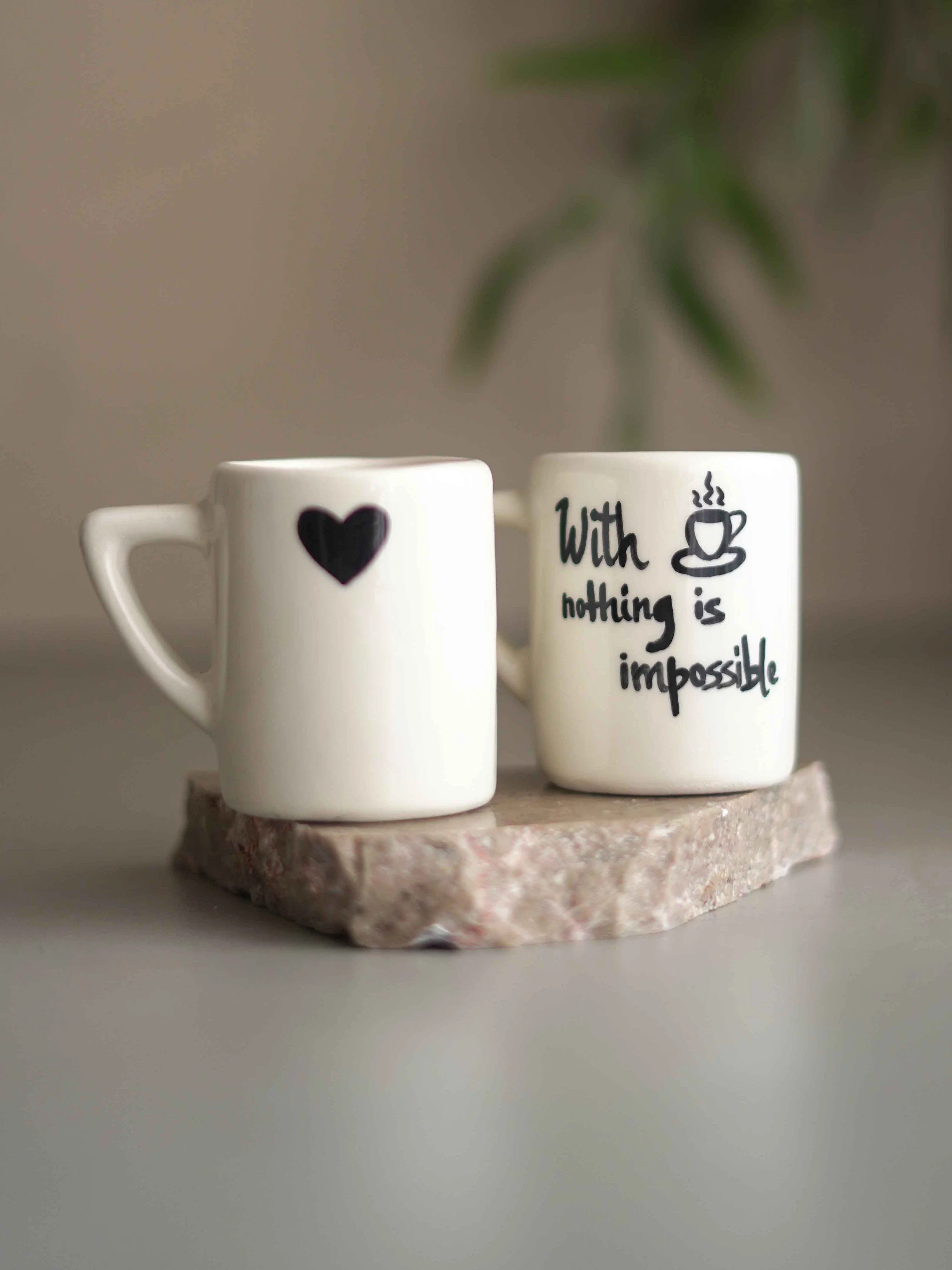 Lot de 2 tasses à café avec message - Anglais