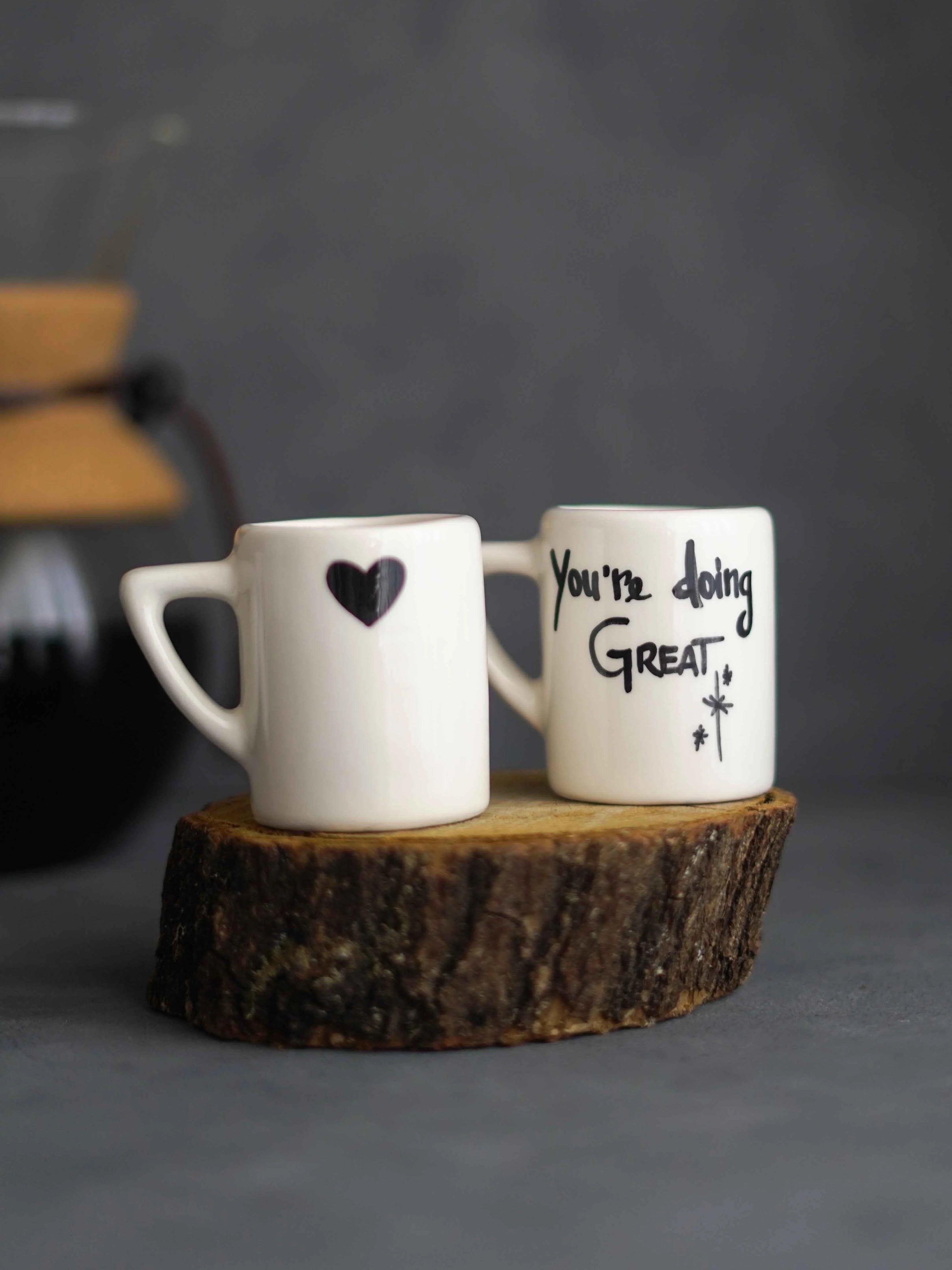 Lot de 2 tasses à café avec message - Anglais